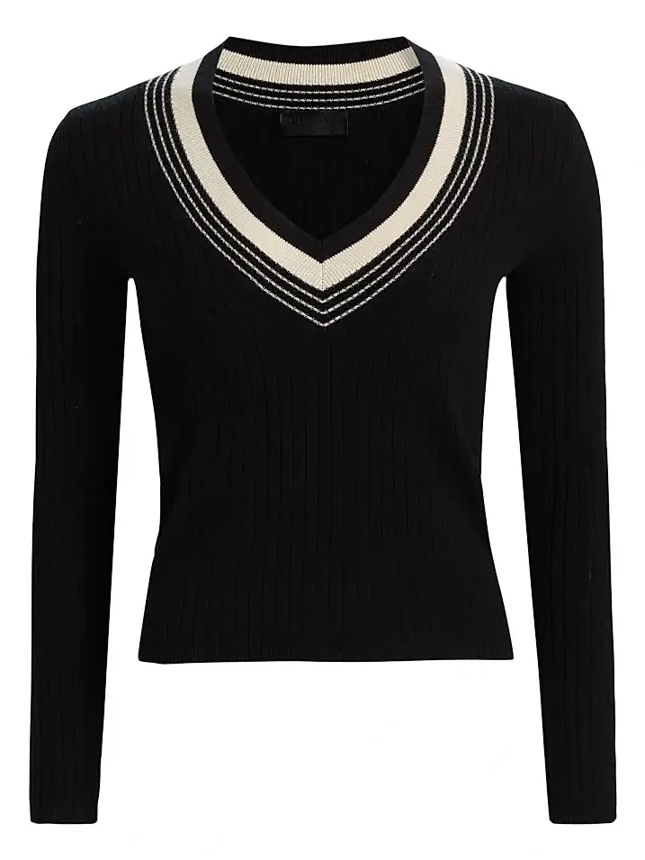 Women's Aziel Striped Cashmere V-Neck Sweater
