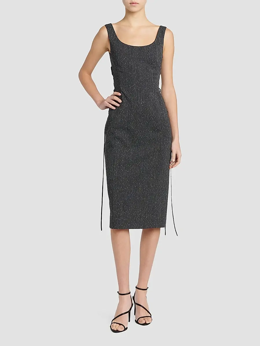 Alexander McQueen Women's Speckled Wool Lacing Midi Dress | Thumbnail 2 Alexander McQueen Women's Speckled Wool Lacing Midi Dress | Thumbnail 2