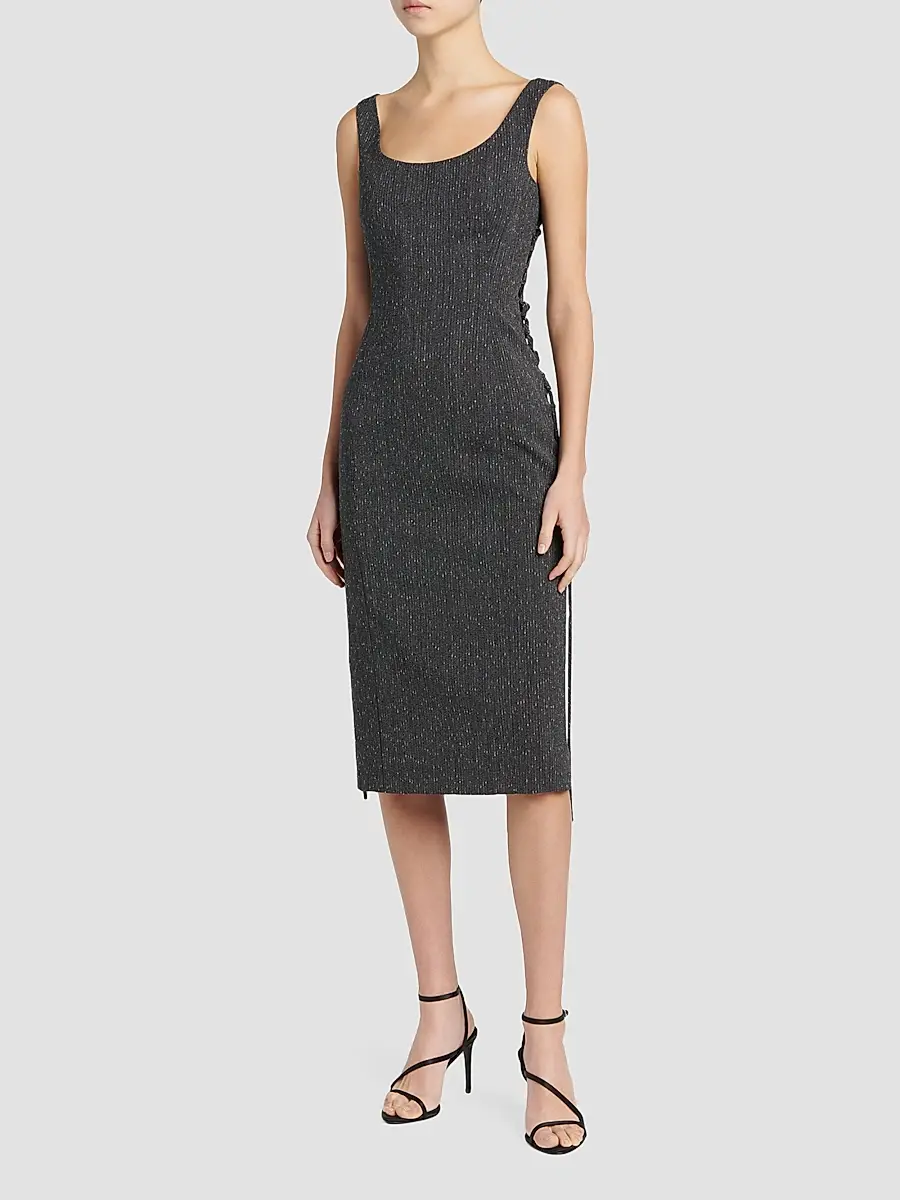 Alexander McQueen Women's Speckled Wool Lacing Midi Dress | Thumbnail 3 Alexander McQueen Women's Speckled Wool Lacing Midi Dress | Thumbnail 3