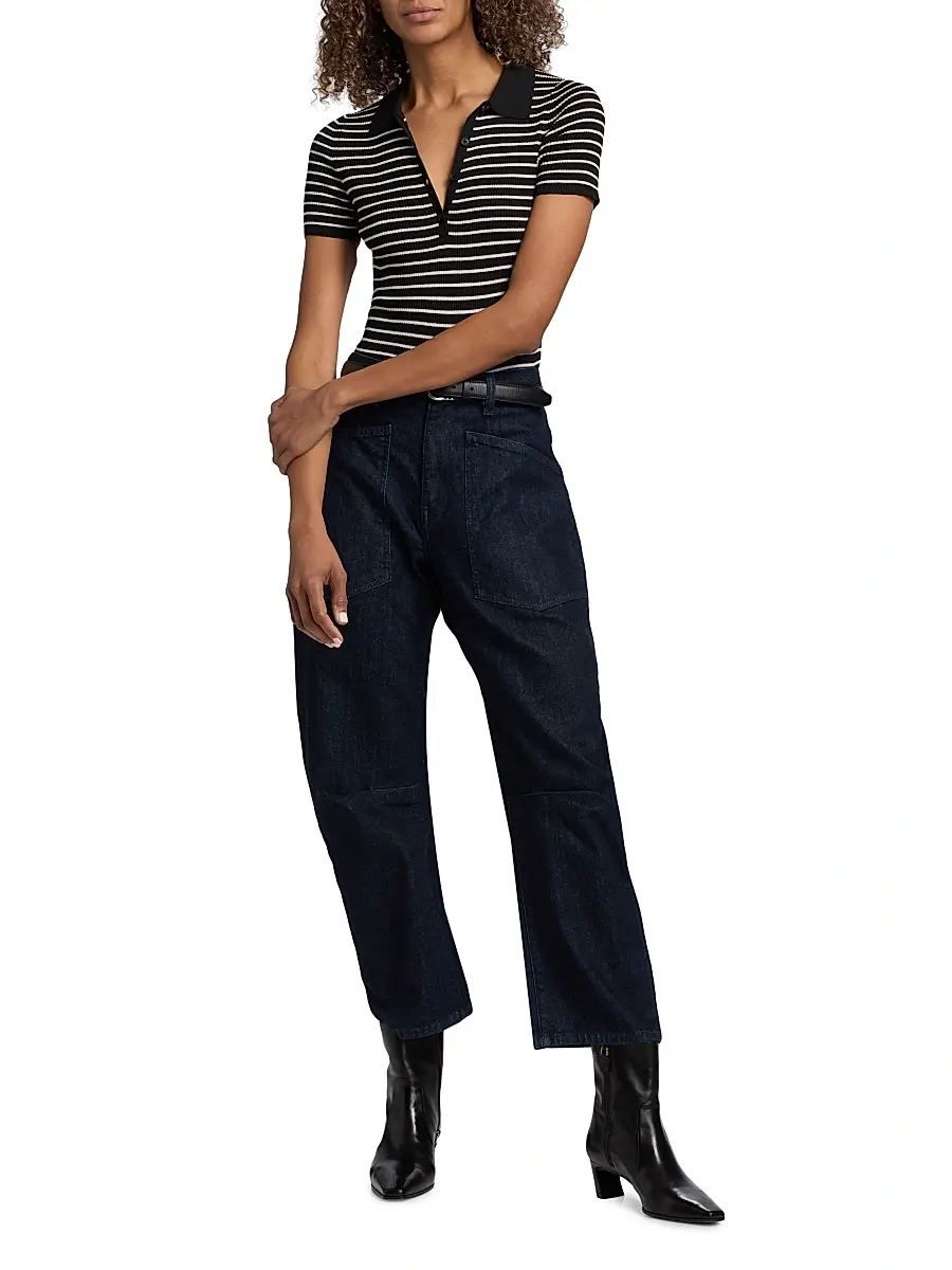 Nili Lotan Women's Fenna Striped Silk Polo Shirt | Thumbnail 2 Nili Lotan Women's Fenna Striped Silk Polo Shirt | Thumbnail 2