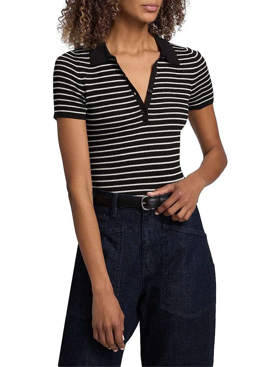 Nili Lotan Women's Fenna Striped Silk Polo Shirt | Thumbnail 3 Nili Lotan Women's Fenna Striped Silk Polo Shirt | Thumbnail 3