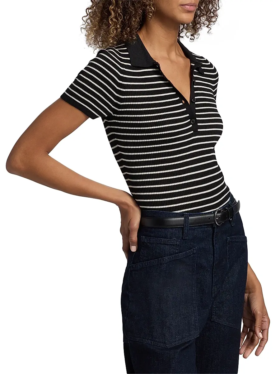 Nili Lotan Women's Fenna Striped Silk Polo Shirt | Thumbnail 4 Nili Lotan Women's Fenna Striped Silk Polo Shirt | Thumbnail 4