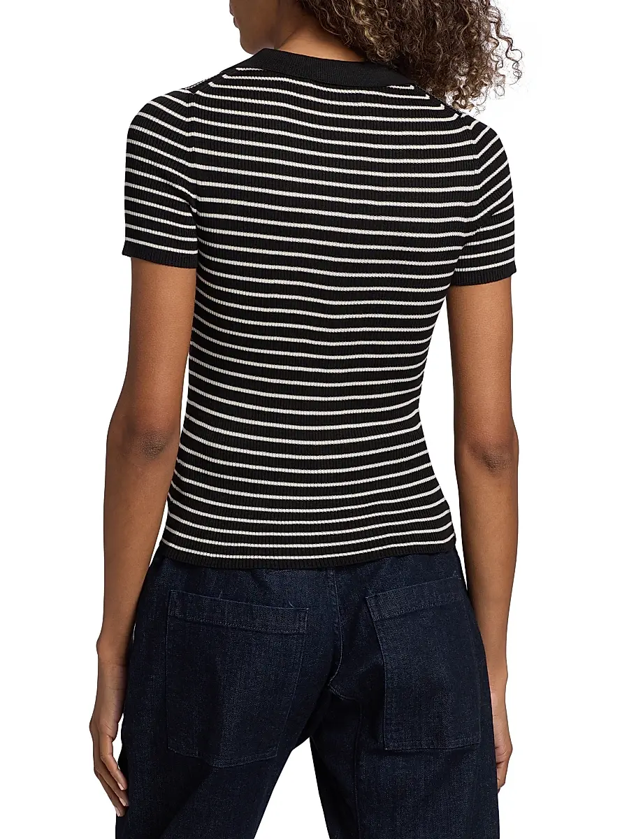 Nili Lotan Women's Fenna Striped Silk Polo Shirt | Thumbnail 5 Nili Lotan Women's Fenna Striped Silk Polo Shirt | Thumbnail 5