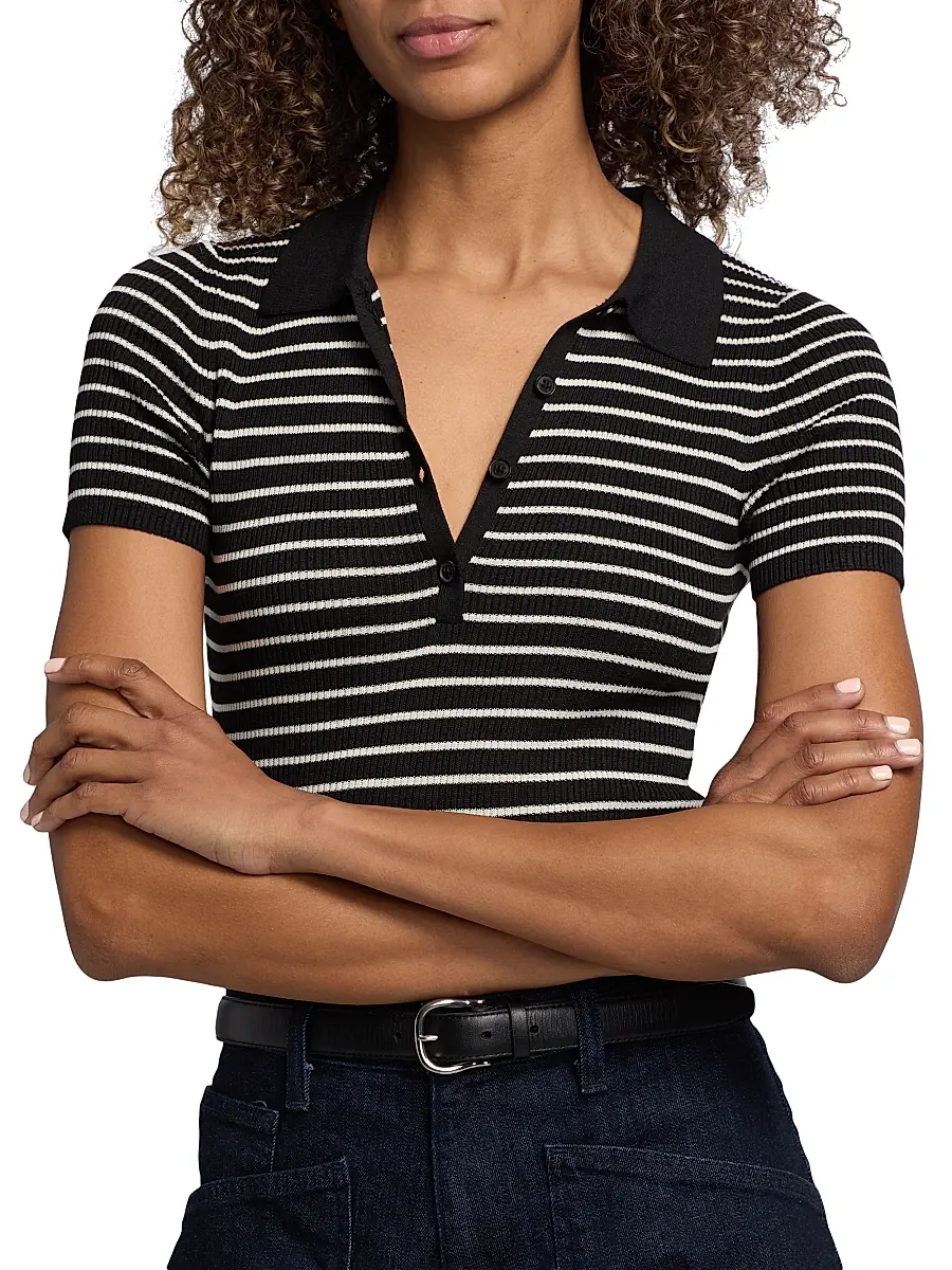 Nili Lotan Women's Fenna Striped Silk Polo Shirt | Thumbnail 6 Nili Lotan Women's Fenna Striped Silk Polo Shirt | Thumbnail 6