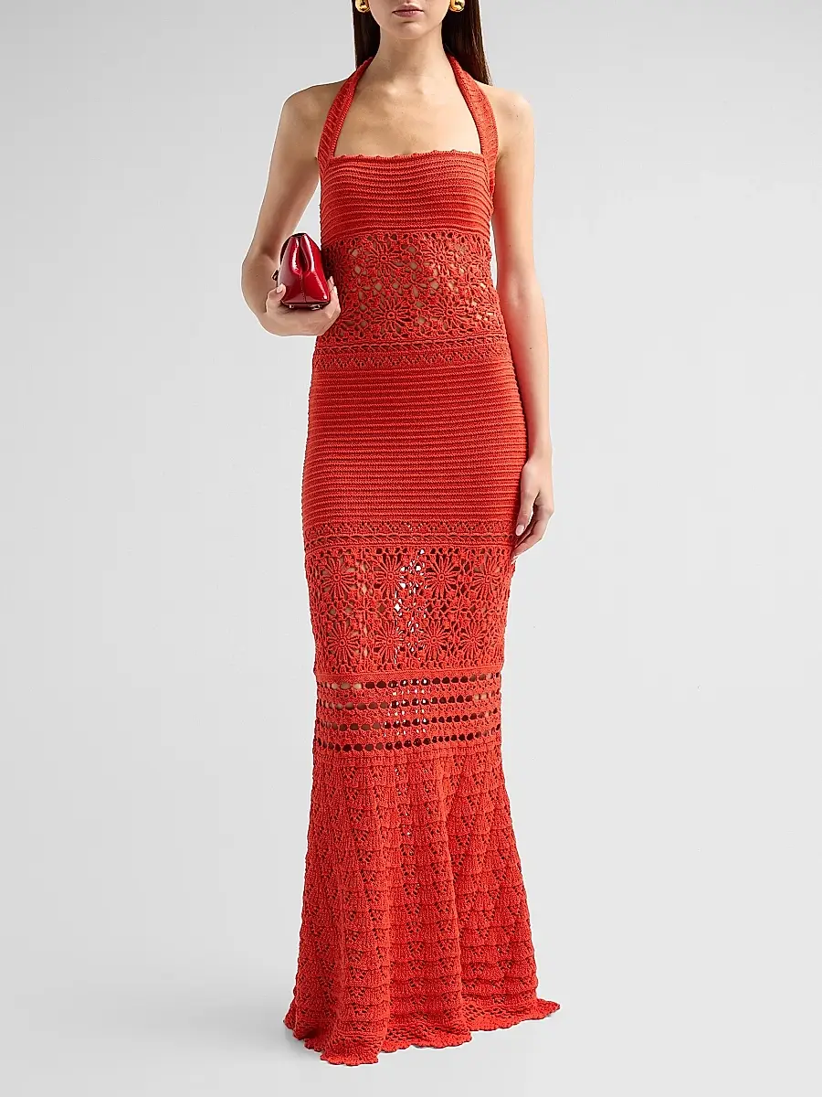 Retrofête Women's Peggie Crochet Halter Maxi Dress | Thumbnail 2