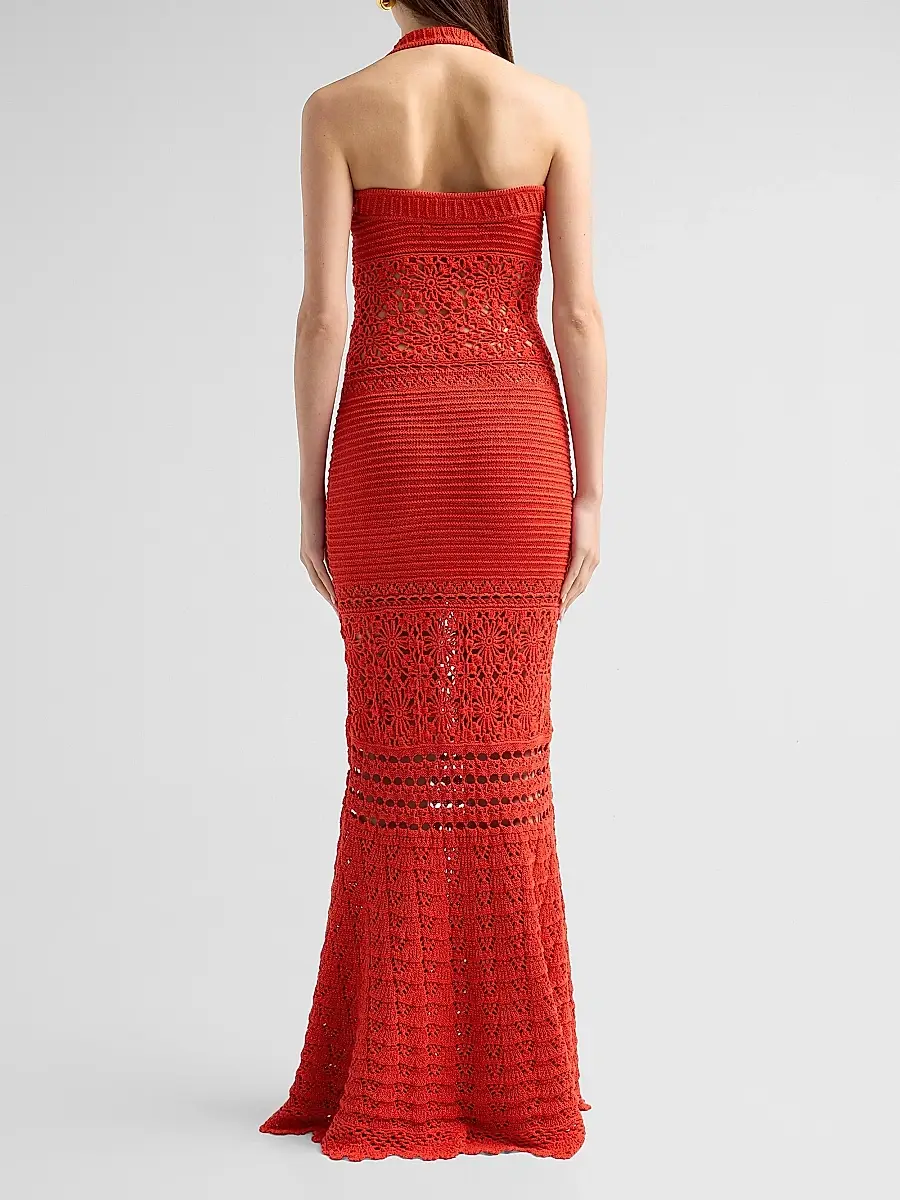 Retrofête Women's Peggie Crochet Halter Maxi Dress | Thumbnail 3