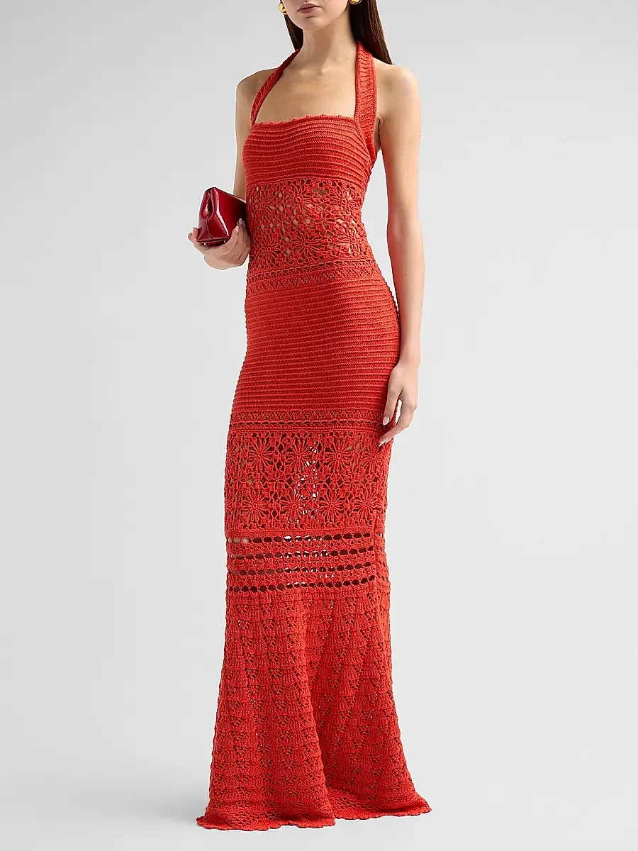 Retrofête Women's Peggie Crochet Halter Maxi Dress | Thumbnail 4