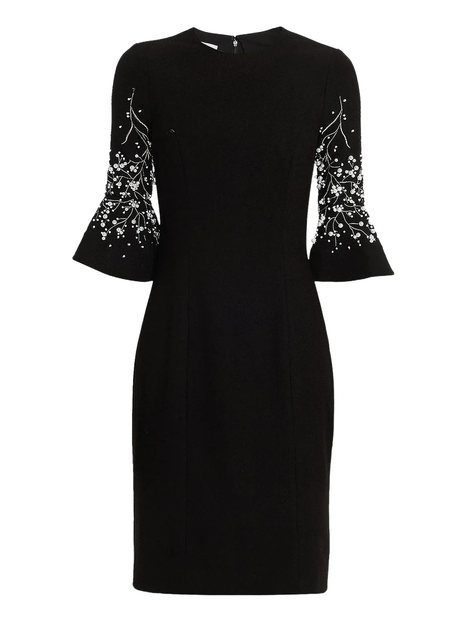 Women's Crepe Flounce-Cuff Flower Pearl-Embellished Dress