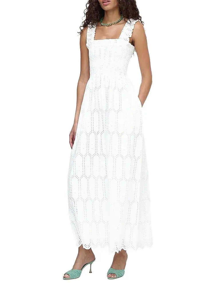 Hill House Home Women's The Ashlyn Nap Dress - White Trellis Broderie | Image 1 Hill House Home Women's The Ashlyn Nap Dress - White Trellis Broderie | Image 1