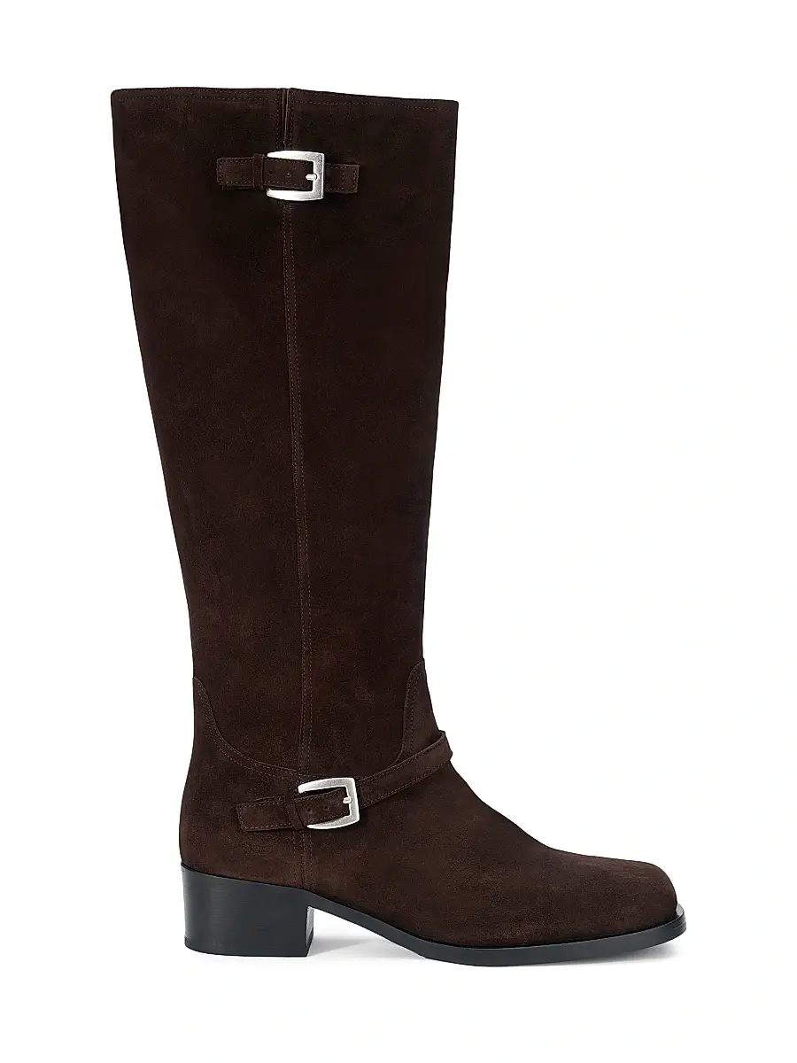 Staud Women's Brooklyn 50MM Suede Boots - Espresso | Image 1 Staud Women's Brooklyn 50MM Suede Boots - Espresso | Image 1