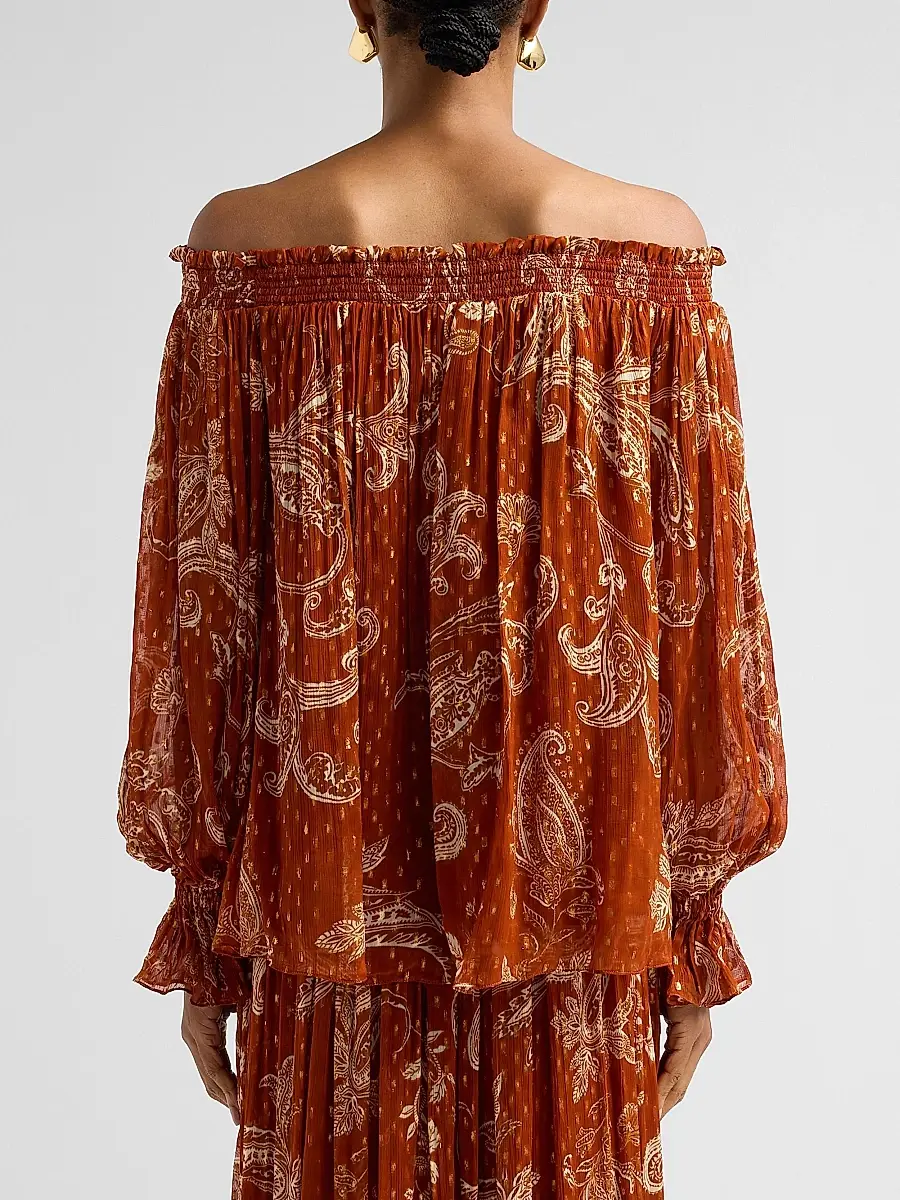 Hemant & Nandita Women's Ruza Paisley Smocked Off-the-Shoulder Top | Thumbnail 3 Hemant & Nandita Women's Ruza Paisley Smocked Off-the-Shoulder Top | Thumbnail 3