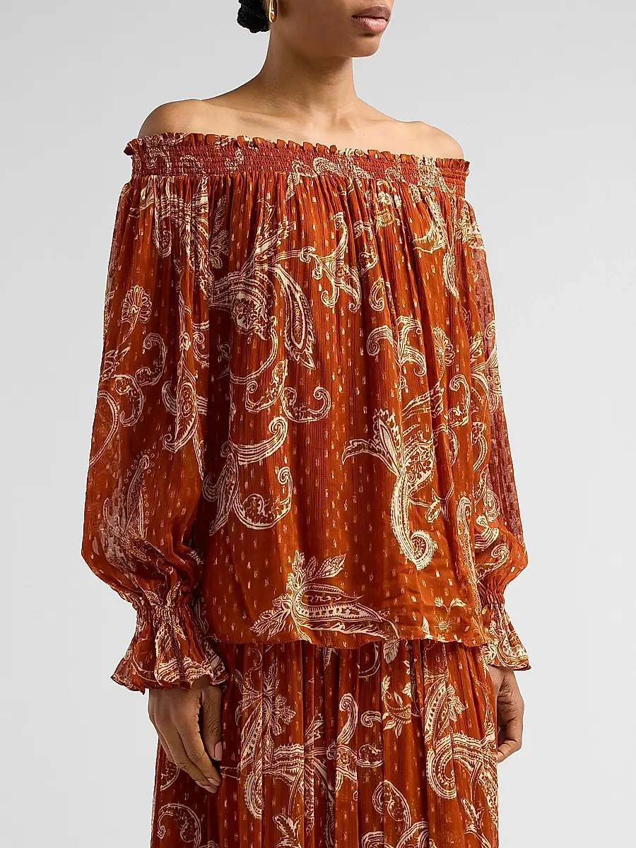 Hemant & Nandita Women's Ruza Paisley Smocked Off-the-Shoulder Top | Thumbnail 4 Hemant & Nandita Women's Ruza Paisley Smocked Off-the-Shoulder Top | Thumbnail 4