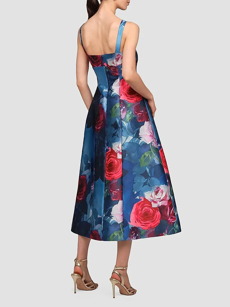 Kay Unger Women's Adria Floral Satin Tea-Length Dress | Thumbnail 5 Kay Unger Women's Adria Floral Satin Tea-Length Dress | Thumbnail 5