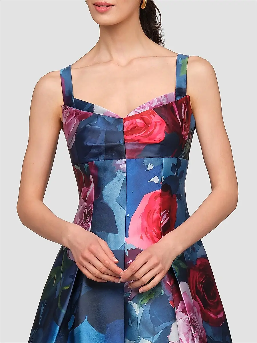 Kay Unger Women's Adria Floral Satin Tea-Length Dress | Thumbnail 6 Kay Unger Women's Adria Floral Satin Tea-Length Dress | Thumbnail 6