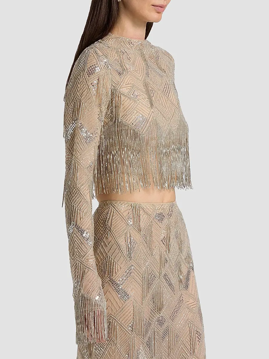 Lapointe Women's Geometric Crystal Fringe Crop Top | Thumbnail 4