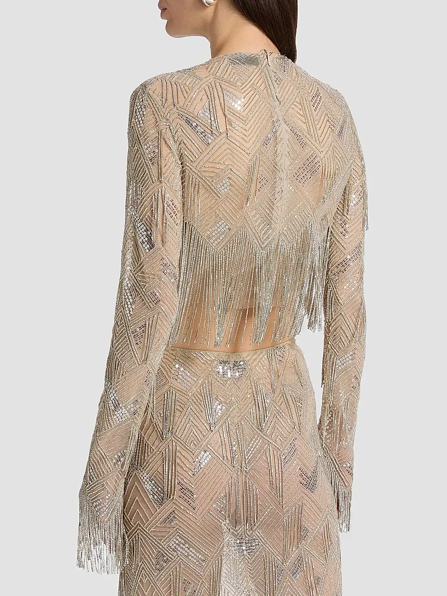Lapointe Women's Geometric Crystal Fringe Crop Top | Thumbnail 5