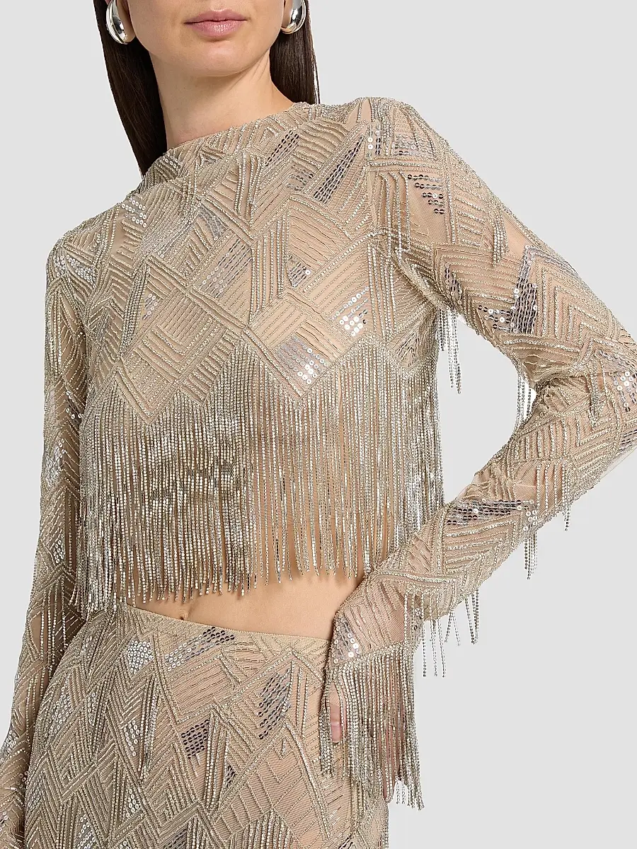 Lapointe Women's Geometric Crystal Fringe Crop Top | Thumbnail 6