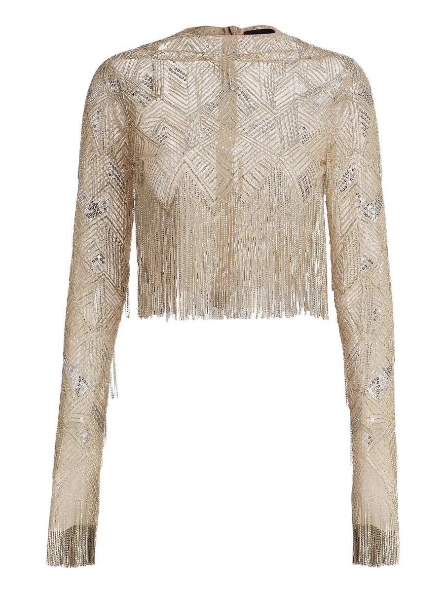 Women's Geometric Crystal Fringe Crop Top