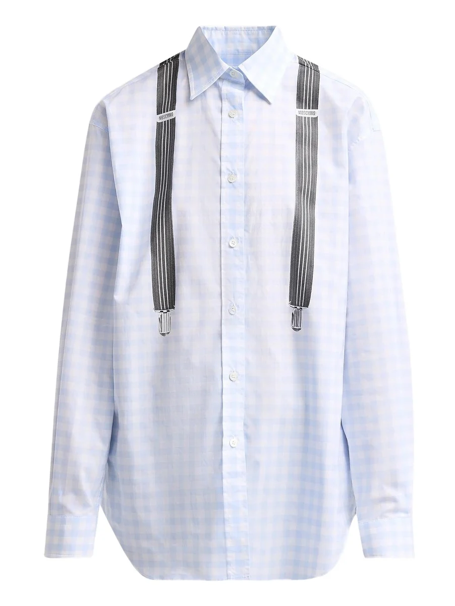 MOSCHINO Women's Suspender Print Check Cotton Shirt