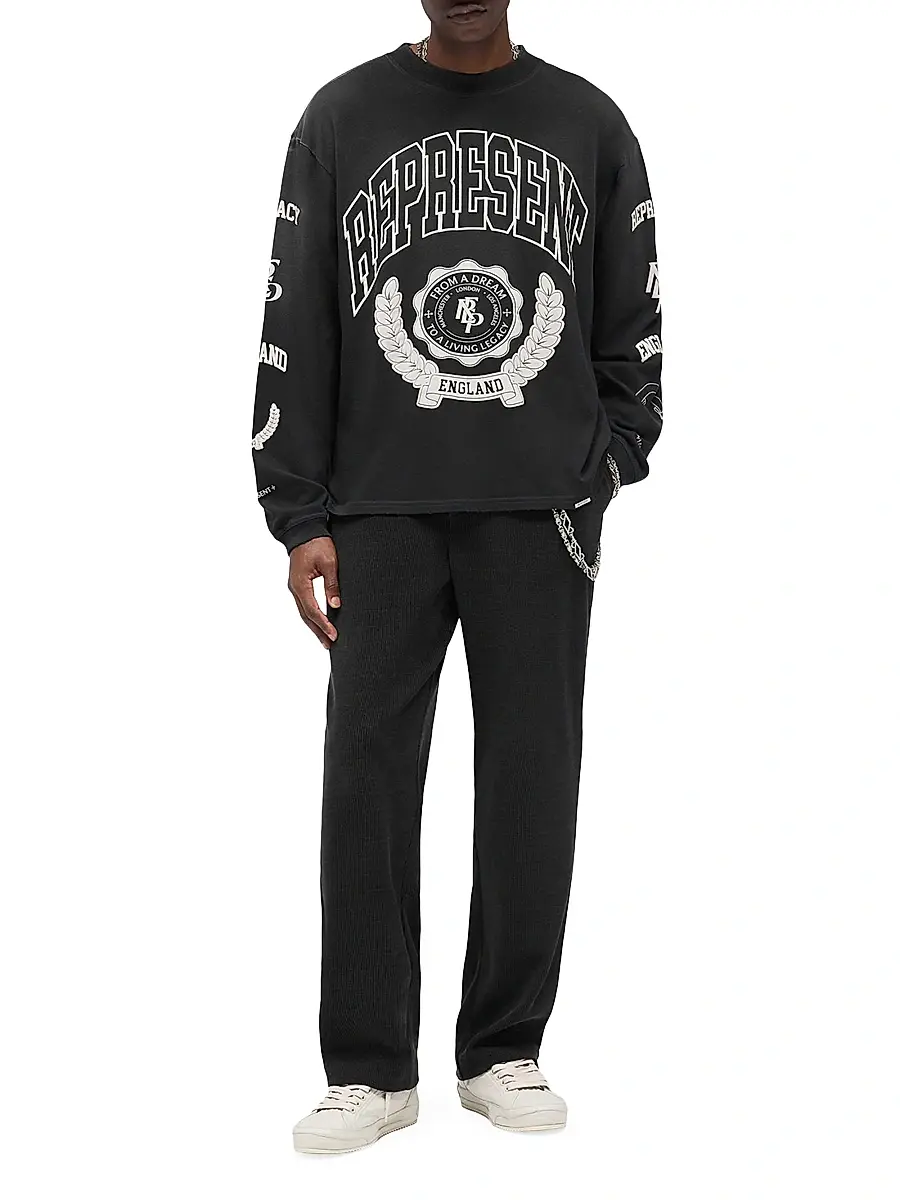 Represent Men's Legacy Crest Long-Sleeve Shirt - Stained Black | Image 1 Represent Men's Legacy Crest Long-Sleeve Shirt - Stained Black | Image 1