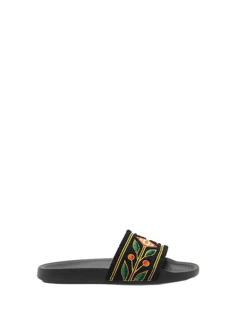 Casablanca Men's Embroidered Terry Slide Sandals - Black | Image 1 Casablanca Men's Embroidered Terry Slide Sandals - Black | Image 1