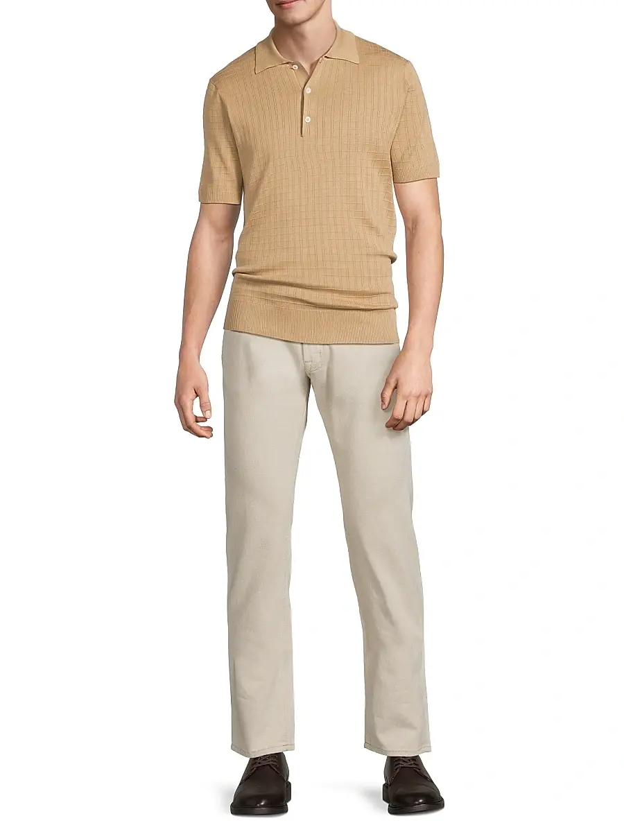 Canali Men's Grid Silk-Cotton Polo Shirt | Thumbnail 2 Canali Men's Grid Silk-Cotton Polo Shirt | Thumbnail 2