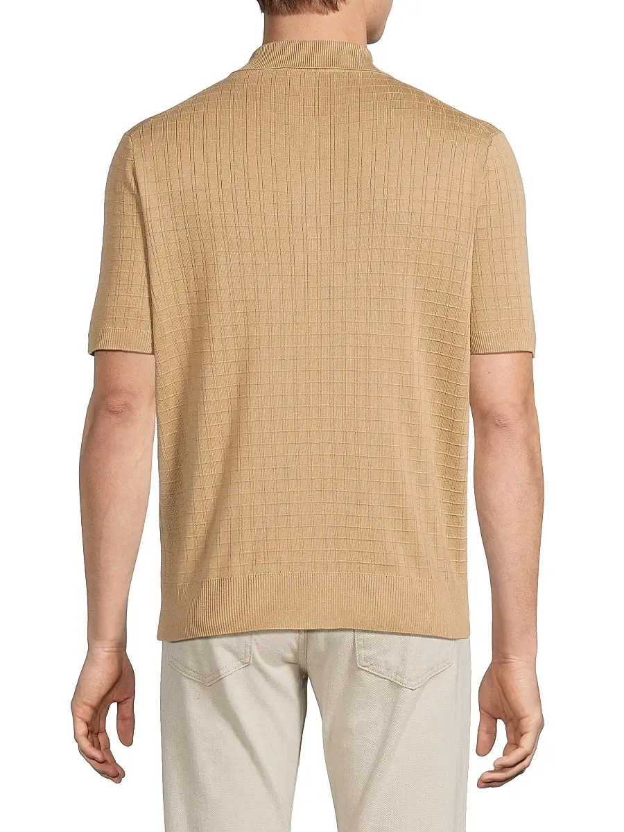 Canali Men's Grid Silk-Cotton Polo Shirt | Thumbnail 5 Canali Men's Grid Silk-Cotton Polo Shirt | Thumbnail 5