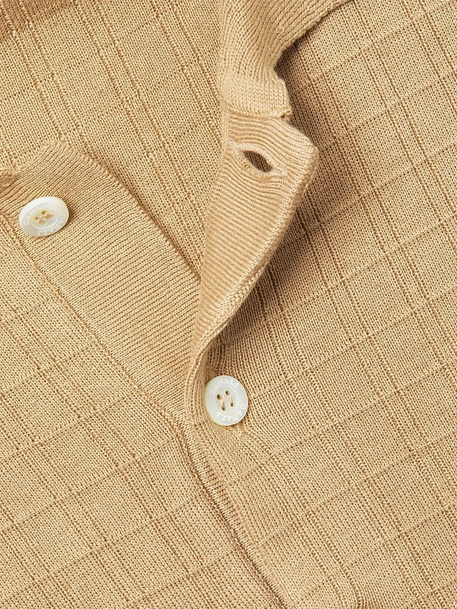 Canali Men's Grid Silk-Cotton Polo Shirt | Thumbnail 6 Canali Men's Grid Silk-Cotton Polo Shirt | Thumbnail 6