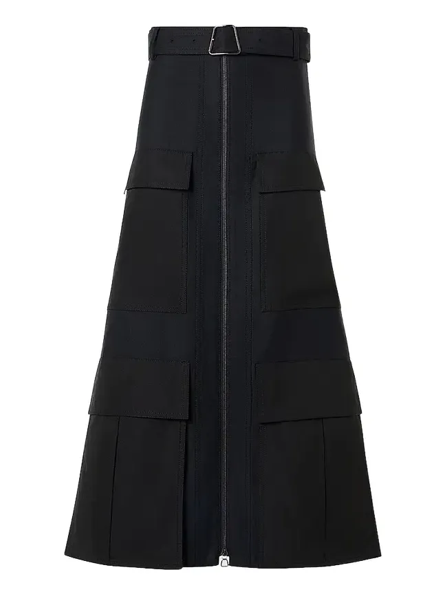 Women's Poplin A-Line Belted Cargo Midi Skirt