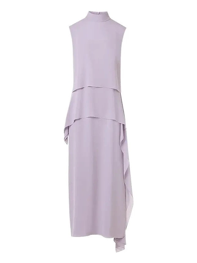 Women's Silk Layered Mock-Neck Midi Dress Women's Silk Layered Mock-Neck Midi Dress