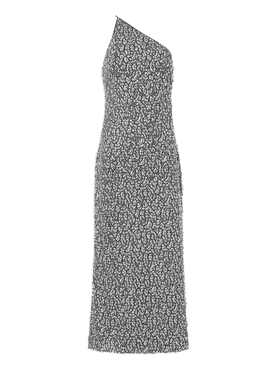 Women's Sequined Cotton-Blend Net One-Shoulder Midi Dress Women's Sequined Cotton-Blend Net One-Shoulder Midi Dress