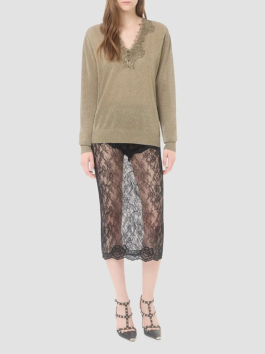 Valentino Women's Lurex Jumper with Lace - Gold | Thumbnail 2