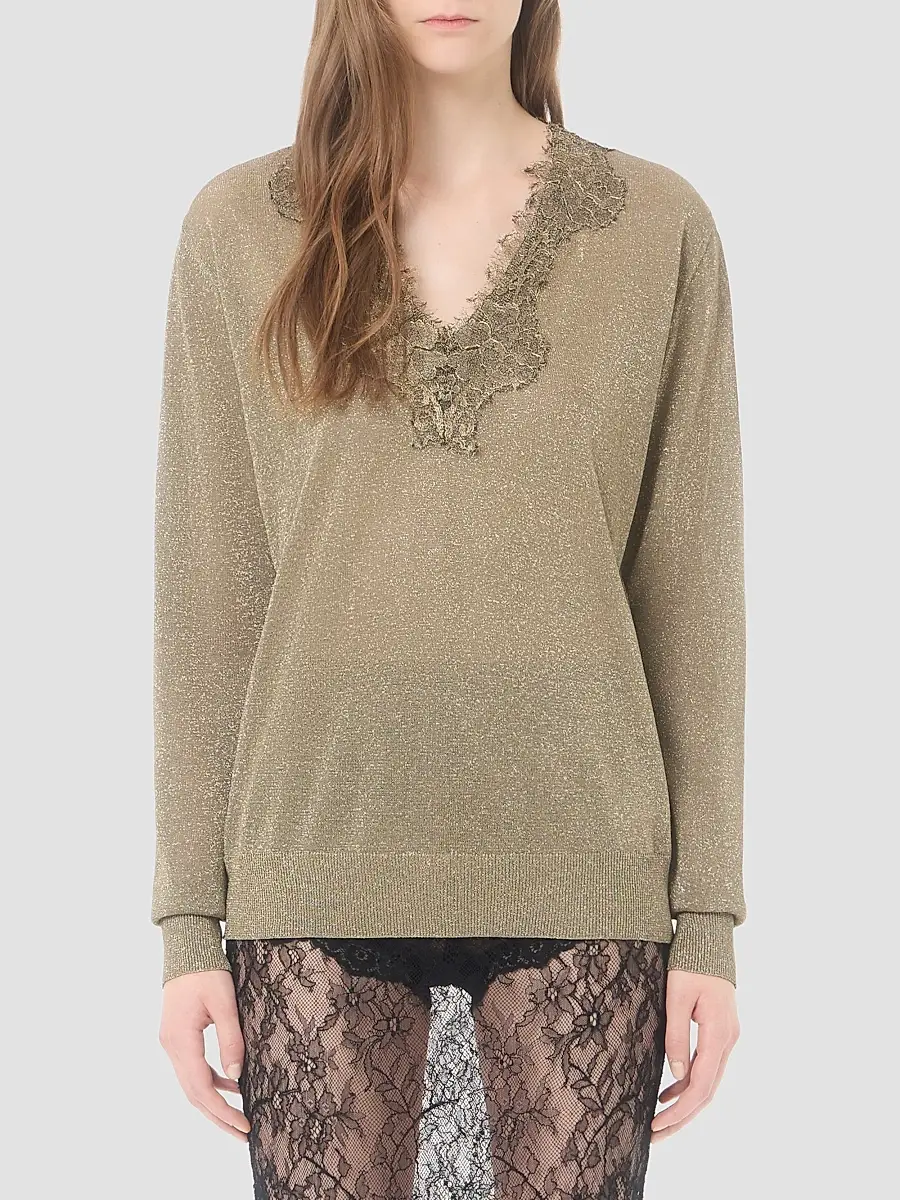 Valentino Women's Lurex Jumper with Lace - Gold | Thumbnail 3