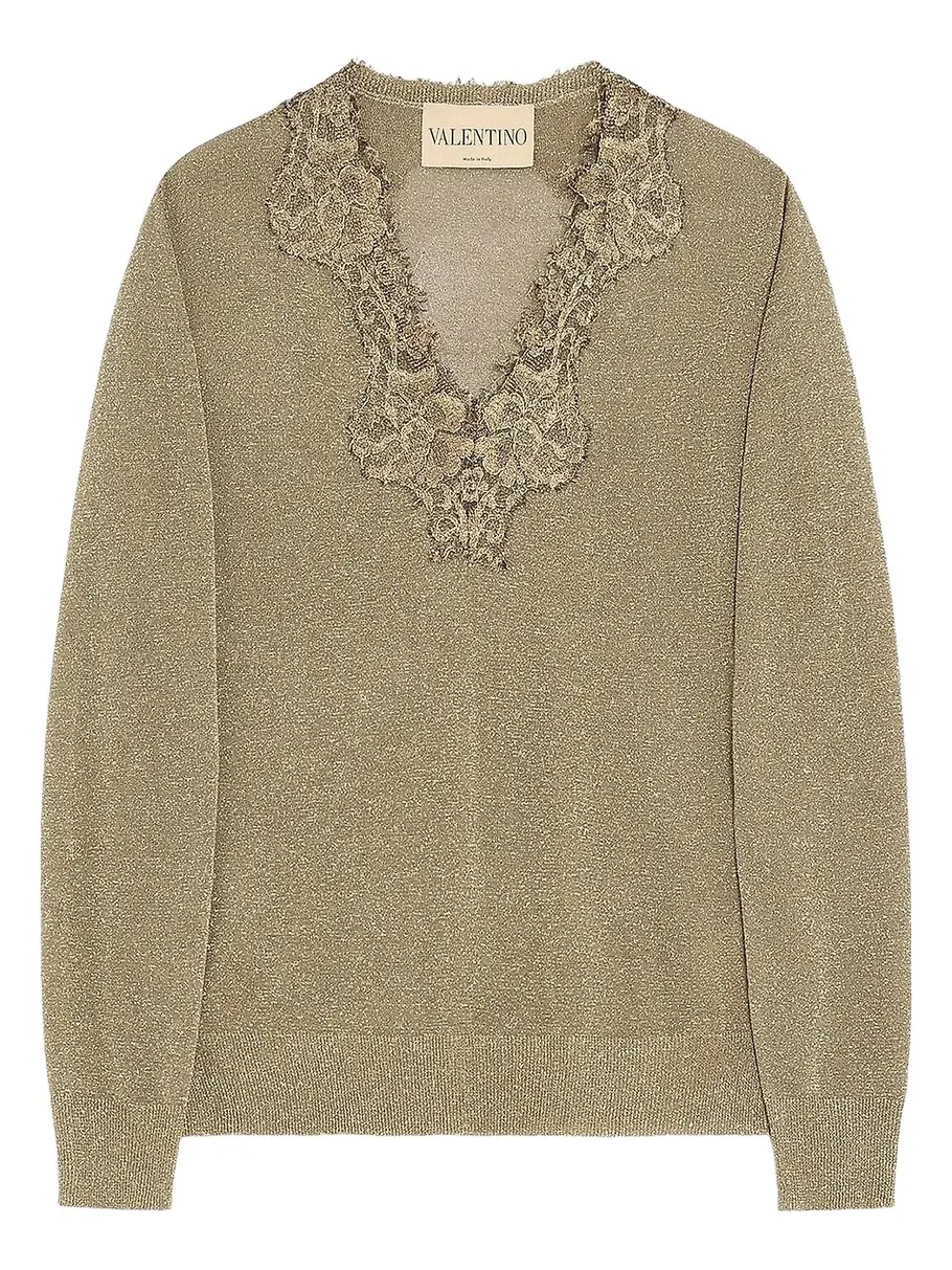 Women's Lurex Jumper with Lace - Gold Women's Lurex Jumper with Lace - Gold