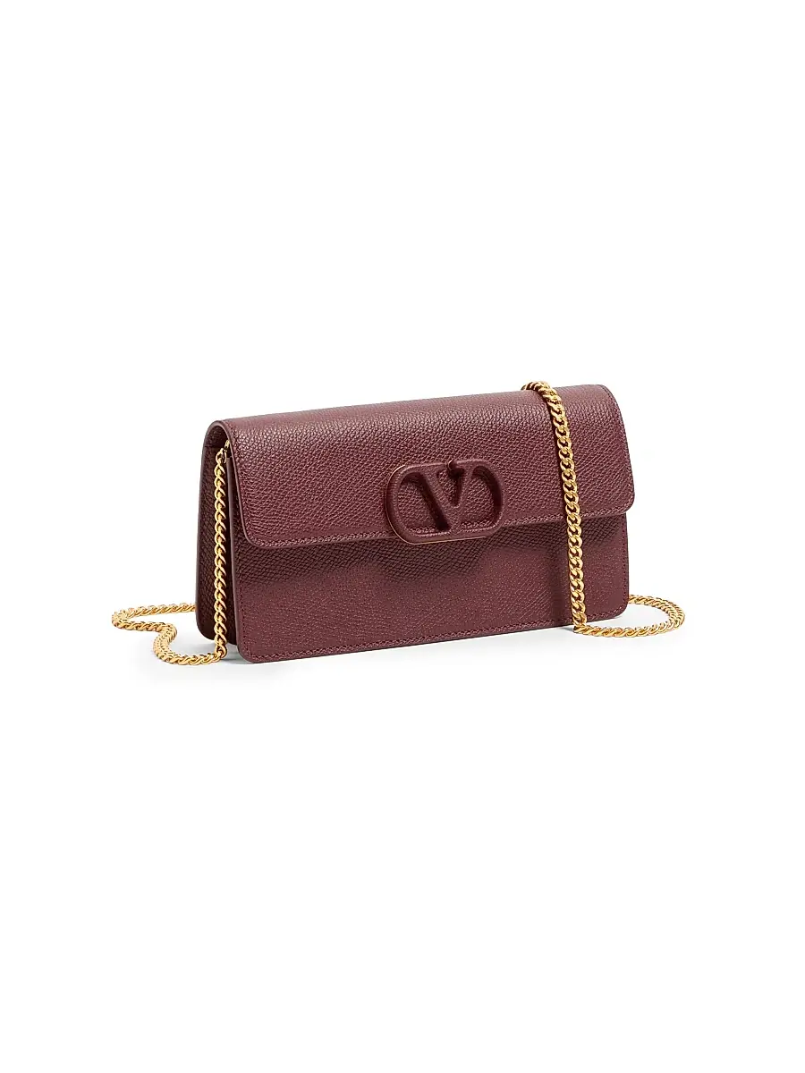 Valentino Women's VLogo Signature Grainy Calfskin Wallet with Chain - Maroon | Thumbnail 2