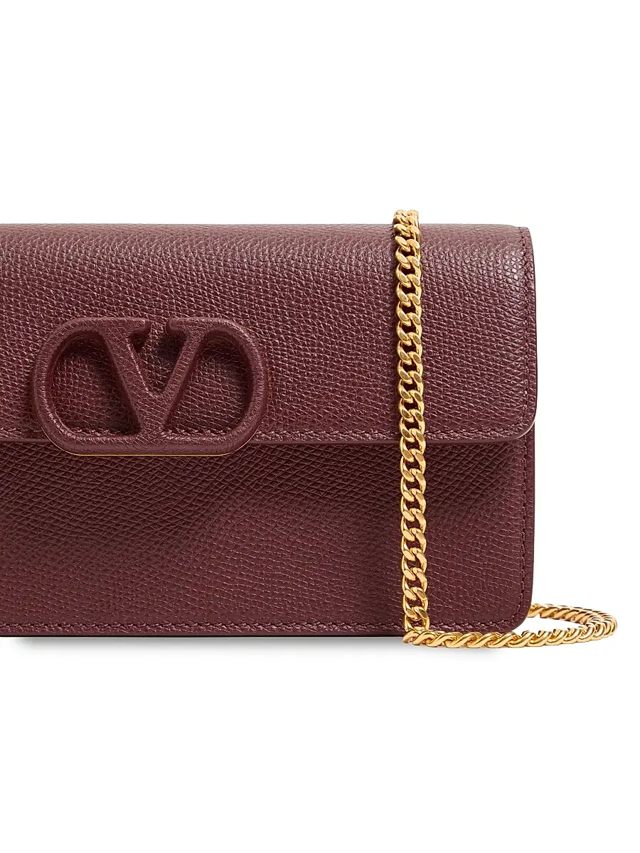 Valentino Women's VLogo Signature Grainy Calfskin Wallet with Chain - Maroon | Thumbnail 6