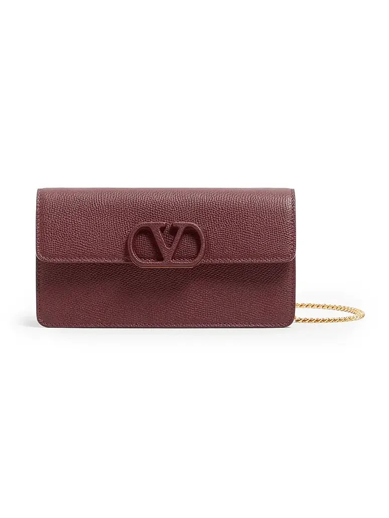 Valentino Women's VLogo Signature Grainy Calfskin Wallet with Chain - Maroon
