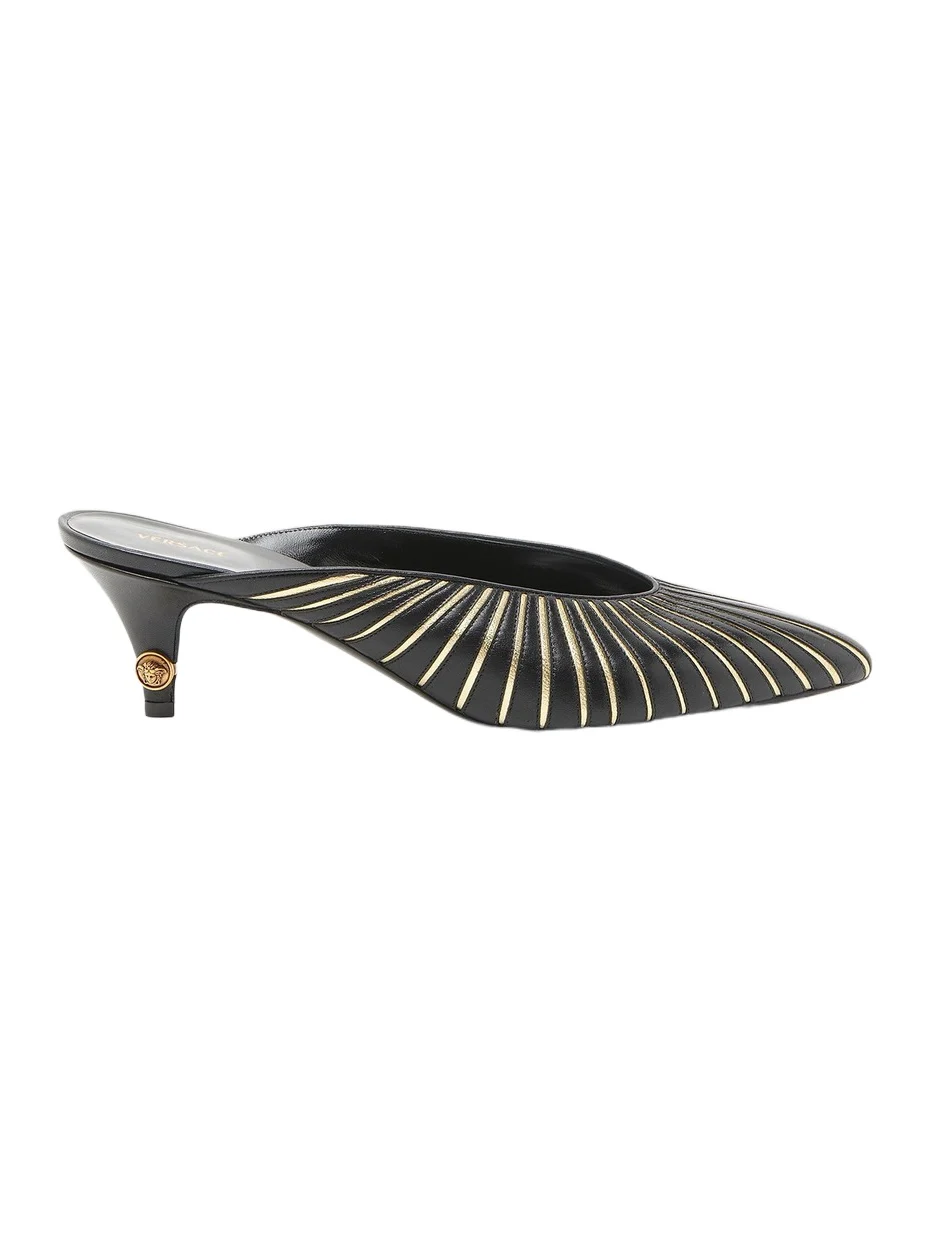 Versace Women's 55MM Metallic Striped Leather Mules