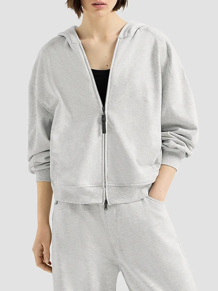 Brunello Cucinelli Women's Cotton Smooth French Terry Sweatshirt with Shiny Zipper Pull | Thumbnail 2 Brunello Cucinelli Women's Cotton Smooth French Terry Sweatshirt with Shiny Zipper Pull | Thumbnail 2