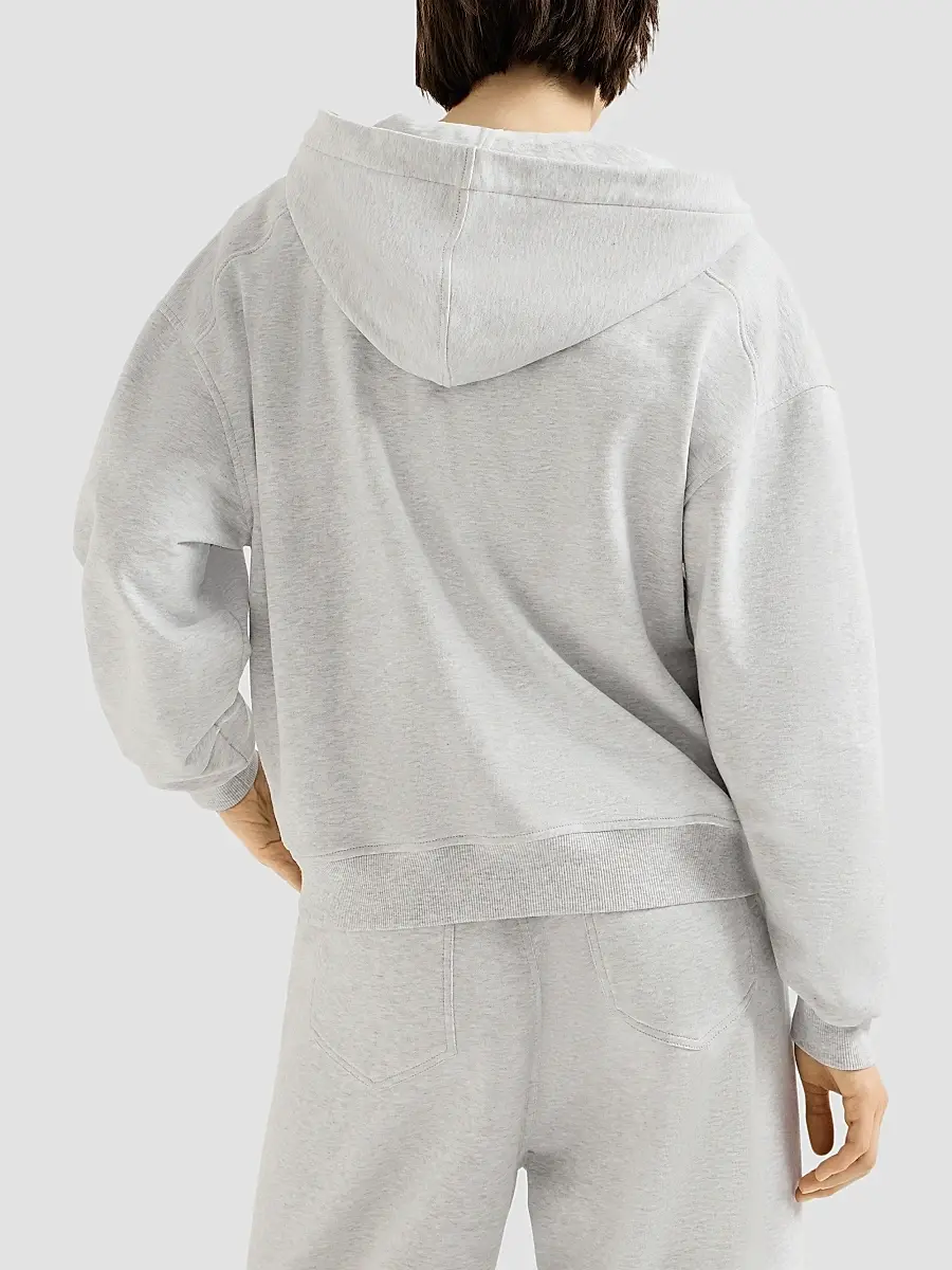 Brunello Cucinelli Women's Cotton Smooth French Terry Sweatshirt with Shiny Zipper Pull | Thumbnail 3 Brunello Cucinelli Women's Cotton Smooth French Terry Sweatshirt with Shiny Zipper Pull | Thumbnail 3