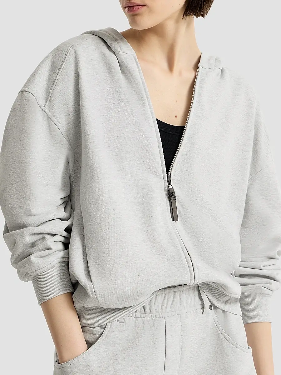 Brunello Cucinelli Women's Cotton Smooth French Terry Sweatshirt with Shiny Zipper Pull | Thumbnail 4 Brunello Cucinelli Women's Cotton Smooth French Terry Sweatshirt with Shiny Zipper Pull | Thumbnail 4