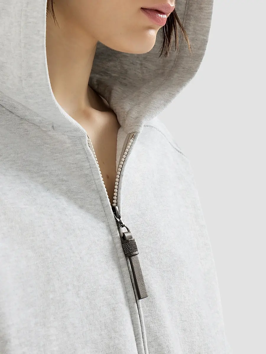 Brunello Cucinelli Women's Cotton Smooth French Terry Sweatshirt with Shiny Zipper Pull | Thumbnail 5 Brunello Cucinelli Women's Cotton Smooth French Terry Sweatshirt with Shiny Zipper Pull | Thumbnail 5