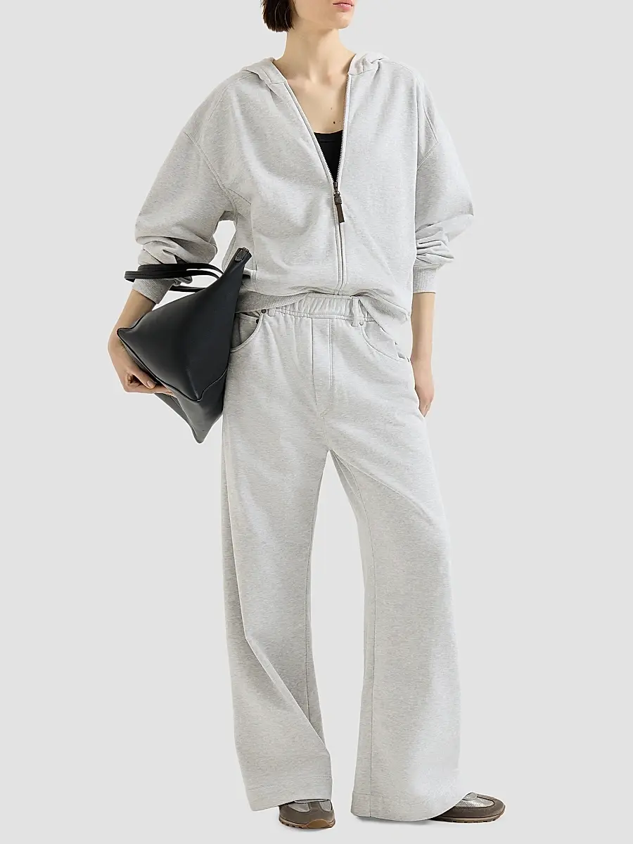 Brunello Cucinelli Women's Cotton Smooth French Terry Sweatshirt with Shiny Zipper Pull | Thumbnail 6 Brunello Cucinelli Women's Cotton Smooth French Terry Sweatshirt with Shiny Zipper Pull | Thumbnail 6