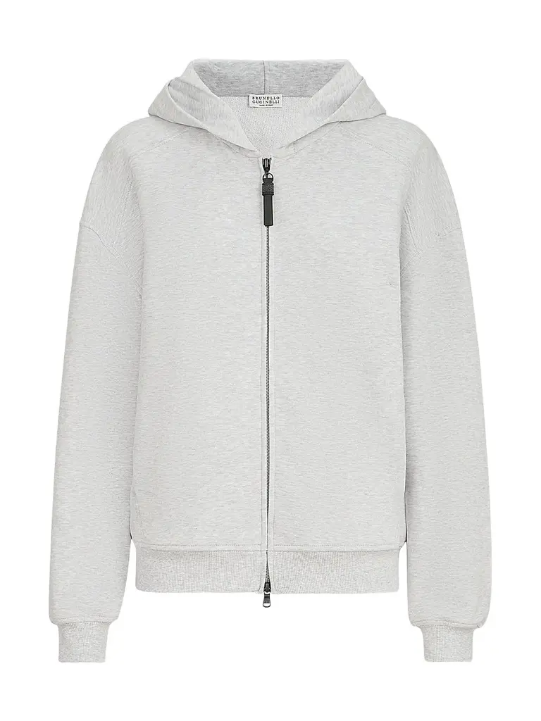 Brunello Cucinelli Women's Cotton Smooth French Terry Sweatshirt with Shiny Zipper Pull