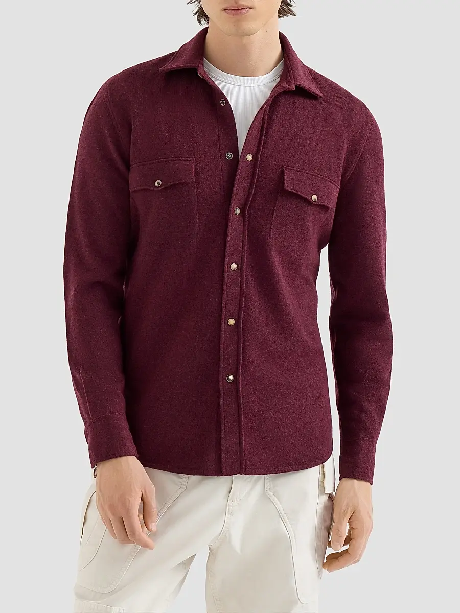 Brunello Cucinelli Men's Virgin Wool, Cashmere and Silk Knit Shirt | Thumbnail 2 Brunello Cucinelli Men's Virgin Wool, Cashmere and Silk Knit Shirt | Thumbnail 2