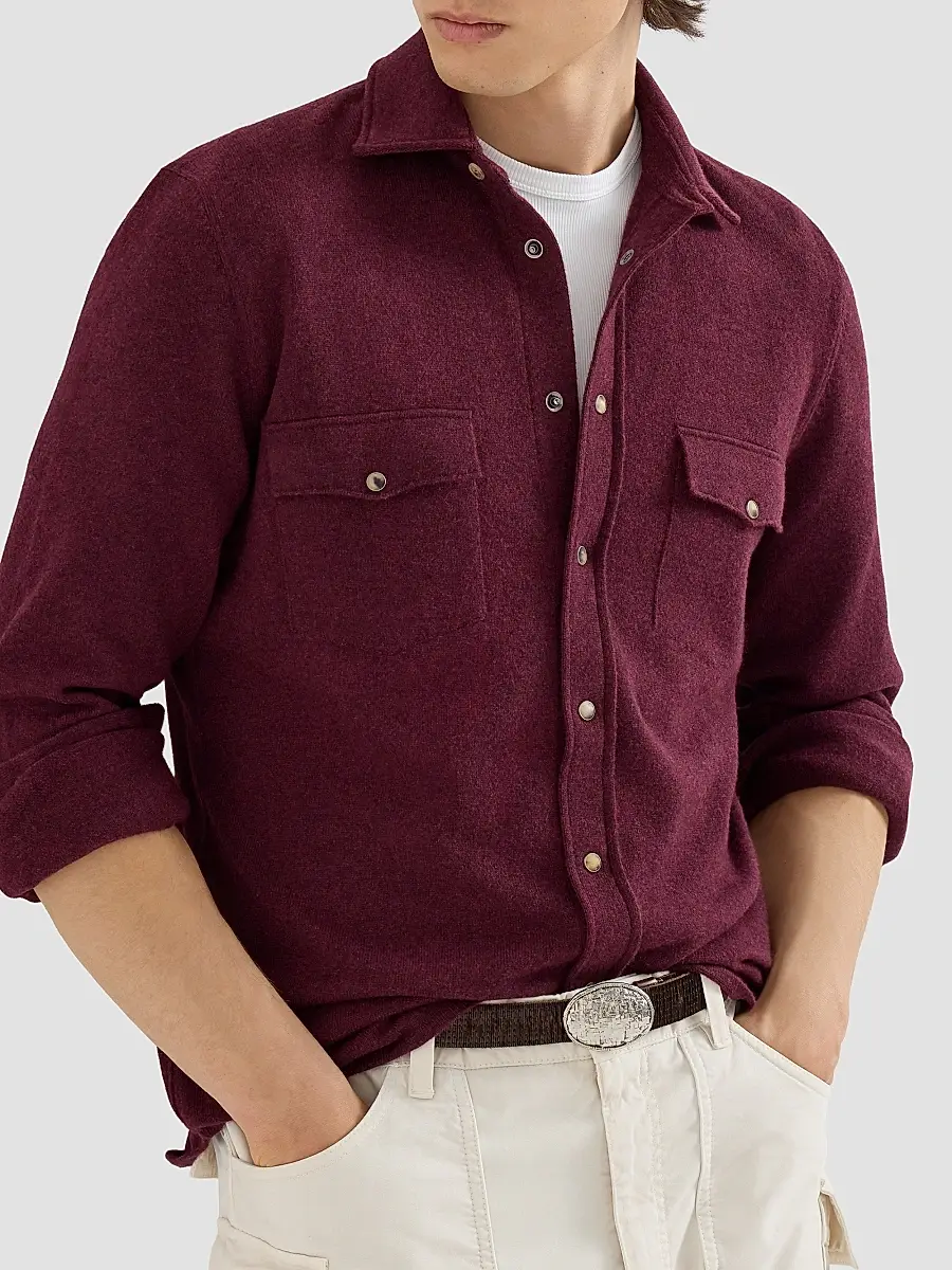 Brunello Cucinelli Men's Virgin Wool, Cashmere and Silk Knit Shirt | Thumbnail 5 Brunello Cucinelli Men's Virgin Wool, Cashmere and Silk Knit Shirt | Thumbnail 5