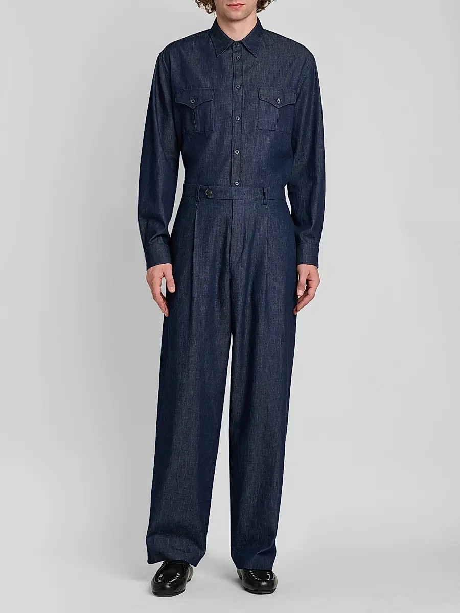 Jil Sander Men's Chambray Button-Front Utility Shirt | Thumbnail 2 Jil Sander Men's Chambray Button-Front Utility Shirt | Thumbnail 2