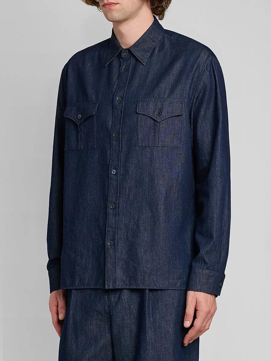 Jil Sander Men's Chambray Button-Front Utility Shirt | Thumbnail 4 Jil Sander Men's Chambray Button-Front Utility Shirt | Thumbnail 4
