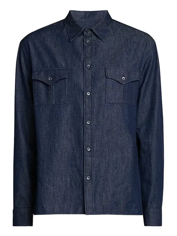 Men's Chambray Button-Front Utility Shirt