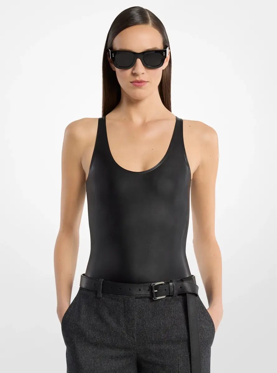 Michael Kors Collection Mixed-Media Bodysuit in | Thumbnail 3 Michael Kors Collection Mixed-Media Bodysuit in | Thumbnail 3